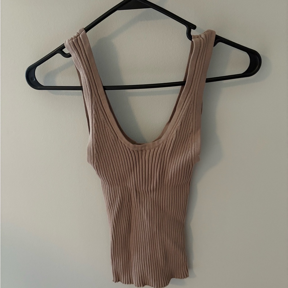 Love Bonito Tan Ribbed Fitted Tank Top